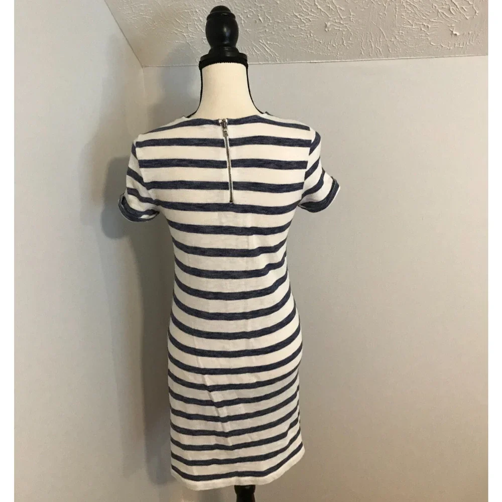 Alice + Olivia Blue White Striped Mini Dress Rolled Sleeve Cotton XS - Picture 4 of 9